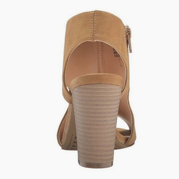 New! XOXO Cutout Peep-Toe Slingback Bootie Tan Brown Sandals Shoes Block Heels - Picture 3 of 8